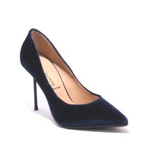 ITALIAN Navy Velour Leather Pointy Heel Pumps